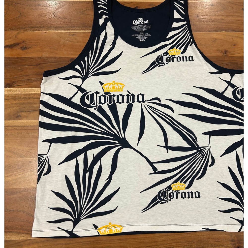 Corona Extra Tank Top Mens XXL White Navy Tropical Palm Leaf Beer Logo Shirt